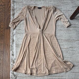 Topshop Tan Plunge Neck Fit and Flare Dress